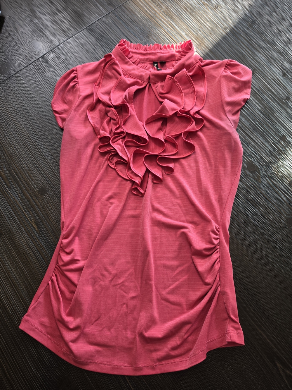 Heart Soul Hot Pink Ruffle Front Short Sleeve Blouse